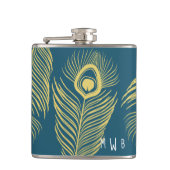 Elegante Gold Peacock Feathers Monogram Flask Flachmann (Vorderseite)