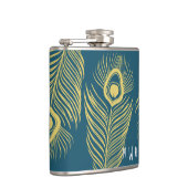 Elegante Gold Peacock Feathers Monogram Flask Flachmann (Rechts)