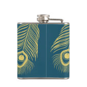 Elegante Gold Peacock Feathers Monogram Flask Flachmann (Rückseite)