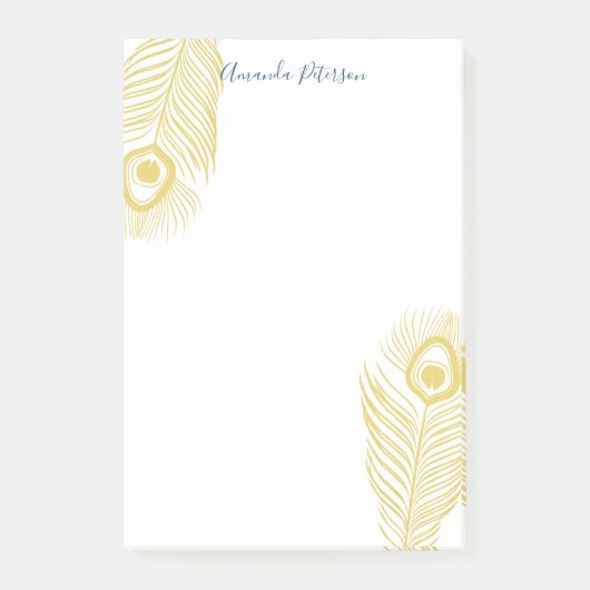 Elegante Gold Peacock Feathers - Nachhinweise Post-it Klebezettel (Vorderseite)