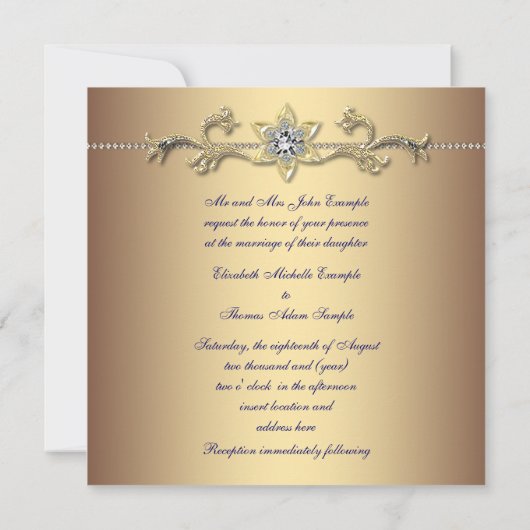 Elegante Gold Peacock Wedding Einladung (Rückseite)