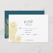 Elegante Gold Peacock Wedding RSVP Cards (Vorne/Hinten)