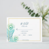 Elegante Gold Peacock Wedding RSVP Cards Karte (Stehend Vorderseite)