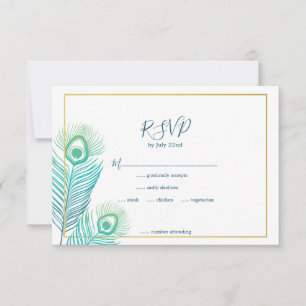 Elegante Gold Peacock Wedding RSVP Cards Karte