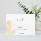 Elegante Gold Peacock Wedding RSVP Cards Karte (Stehend Vorderseite)