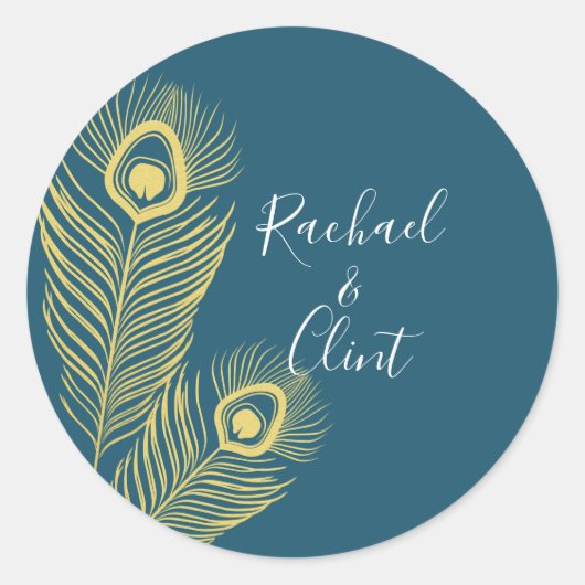 Elegante Gold Peacock Wedding Stickers (Vorderseite)