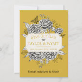Elegante Gold Peonies Floral Save the Date Einladung (Vorderseite)