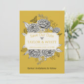 Elegante Gold Peonies Floral Save the Date Einladung (Stehend Vorderseite)