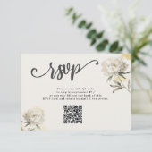 Elegante Gold Peony QR Code Wedding RSVP Card Karte (Stehend Vorderseite)