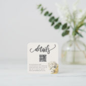 Elegante Gold Peony QR Wedding Details Begleitkarte (Stehend Vorderseite)