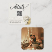 Elegante Gold Peony QR Wedding Details Begleitkarte (Vorne/Hinten)