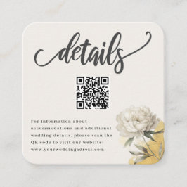 Elegante Gold Peony QR Wedding Details Begleitkarte