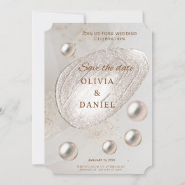 Elegante Gold- & Perlen-Save-the-Date-Karte Einladung