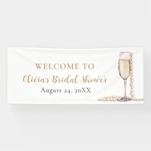 Elegante Gold-Perlen- und Prosecco-Brautparty Banner