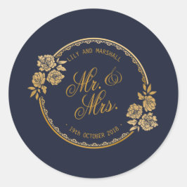 Elegante Gold Personalisiert Wedding | SIEGEL Runder Aufkleber