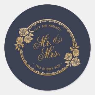 Elegante Gold personalisierte Hochzeit   Sticker S