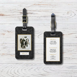 Elegante Gold Pet Name Black Floral Crate Tag Gepäckanhänger