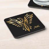 Elegante Gold Phoenix Mit Monogramm aufsteigen Getränkeuntersetzer (Linke Seite)