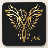 Elegante Gold Phoenix Mit Monogramm aufsteigen Getränkeuntersetzer (Vorderseite)