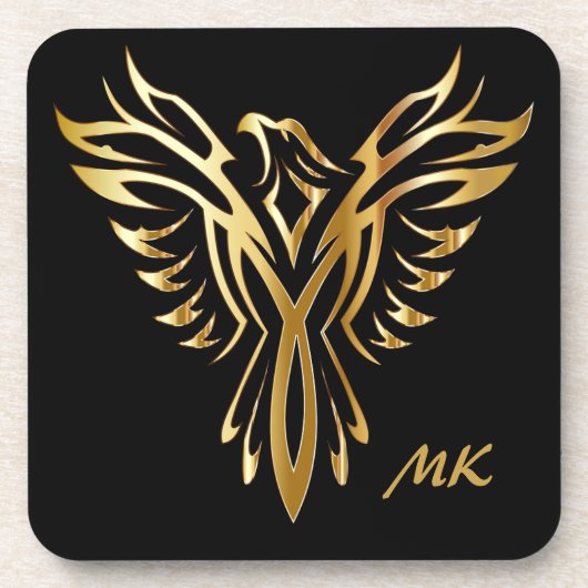 Elegante Gold Phoenix Mit Monogramm aufsteigen Getränkeuntersetzer (Vorderseite)