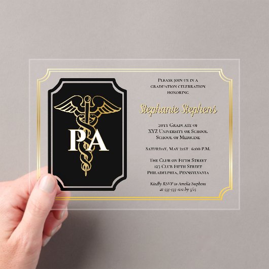 Elegante Gold Physicians Assistant Graduation Part Acryleinladungen (Insitu (Handheld))