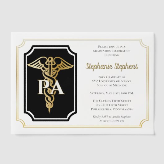 Elegante Gold Physicians Assistant Graduation Part Pergament Einladungen (Vorderseite)