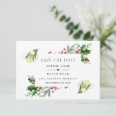 Elegante Gold Pine Berry Weihnachtsbälle Hochzeit Save The Date (Stehend Vorderseite)