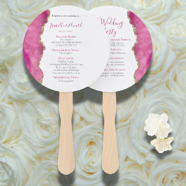 Elegante Gold & Pink Agate Stone Hochzeitsfeier Fächer