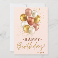 Elegante Gold & Pink Balloons Happy Birthday Card