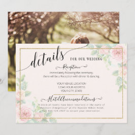 Elegante Gold Pink Blumenzettel Details zur Hochze Einladung