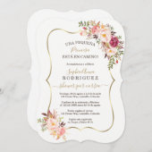 Elegante Gold Pink Floral Baby Dusche Por Correo Einladung (Vorne/Hinten)