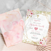 Elegante Gold Pink Floral Girl Taufe Einladung
