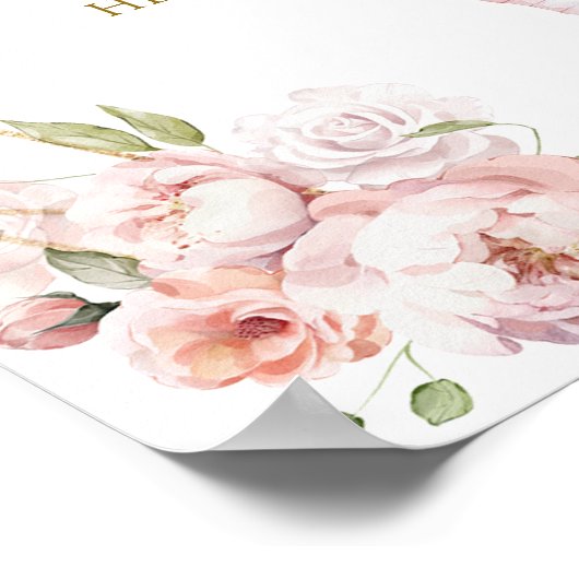 Elegante Gold Pink Floral Mis Quince Drinks Poster (Ecke)