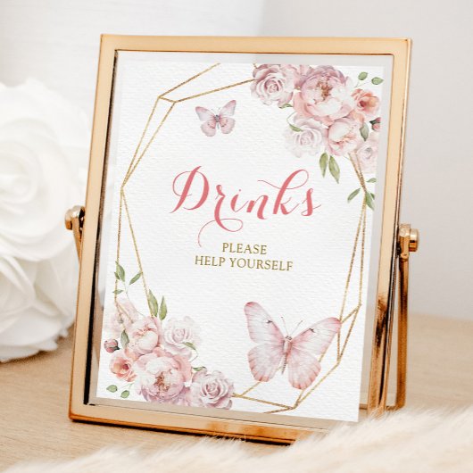 Elegante Gold Pink Floral Mis Quince Drinks Poster