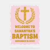 Elegante Gold Pink Girl Taufe Willkommen Mattiert Acrylschild (Vorderseite)