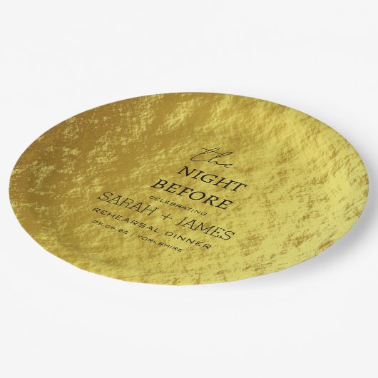 Elegante Gold Probe Abendessen am Abend Pappteller (Schrägansicht)