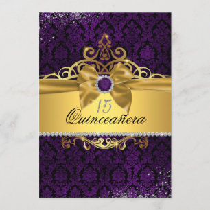 Elegante Gold-Purple-Damask-Quinceanera-Einladung Einladung