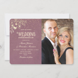 Elegante Gold-Purple-Hochzeit Einladung