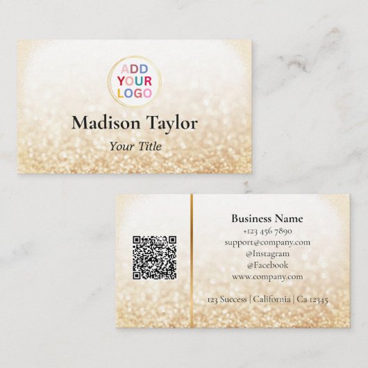 Elegante Gold QR Code Business Card mit Logo Visitenkarte (Vorne/Hinten)