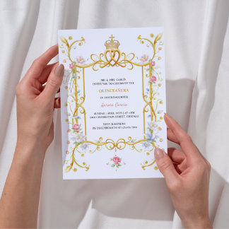 Elegante Gold Quinceñera Royal Birthday Party Einladung