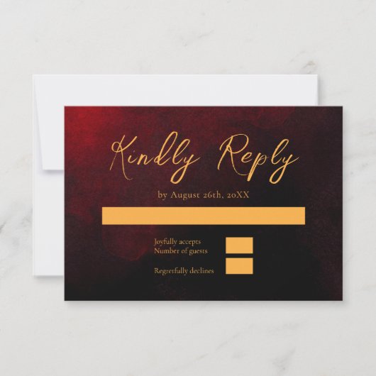 Elegante Gold Red and Black Wedding RSVP Card (Vorderseite)