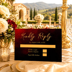 Elegante Gold Red and Black Wedding RSVP Card Karte