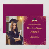 Elegante Gold & Red Graduation Ankündigungen (Vorne/Hinten)