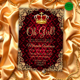 Elegante Gold Red Princess Crown Baby Shower Einladung