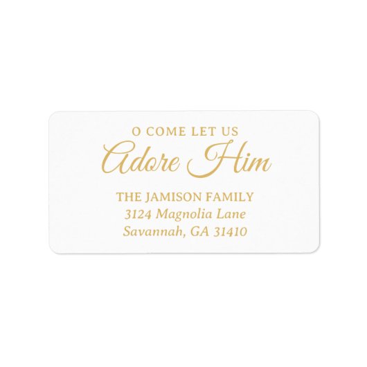 Elegante Gold Religiöse Weihnachtsfeier Rücksendea Adressaufkleber (Vorne)