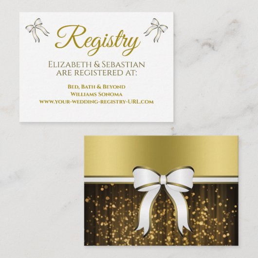 Elegante Gold Ribbons und Bows Wedding Registry Begleitkarte (Vorne/Hinten)