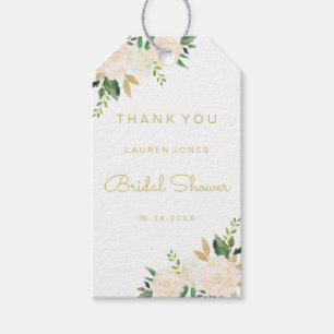 Elegante Gold-Rosa-Blumen-Hochzeitsdusche-Tags Geschenkanhänger