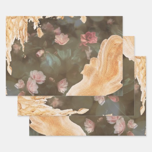 Elegante Gold Rosa Rose Bokeh Lichter Decoupage Geschenkpapier Set (Set)