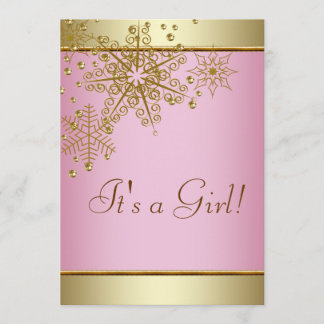 Elegante Gold-Rosa-Schneeflocken-Baby-Mädchen-Part Einladung