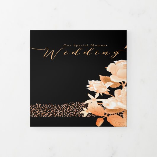 Elegante Gold Rose Black Wedding Dreifach Gefaltete Einladung (Cover)